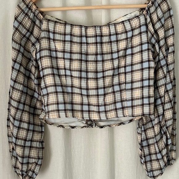 Zara off the shoulder plaid crop top - Picture 2 of 4